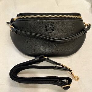 Thea Black Crossbody Belt Bag with Gold Accents